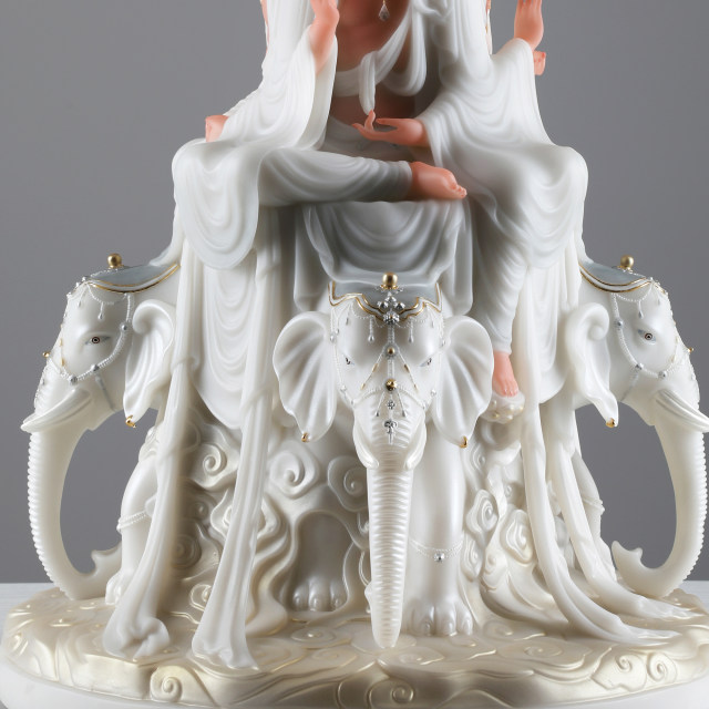 Emeishan Ten Directions Puxian Bodhisattva Buddha Statue White Marble Riding Elephant Temple Hall Worship Crafts Native Buddha Ornaments
