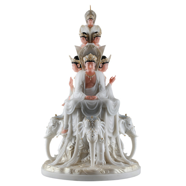 Emeishan Ten Directions Puxian Bodhisattva Buddha Statue White Marble Riding Elephant Temple Hall Worship Crafts Native Buddha Ornaments