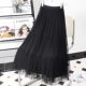 Mesh beaded skirt for women with pleated skirts for high waist mid-length A-line spring and summer two sides of spliced ​​long skirt