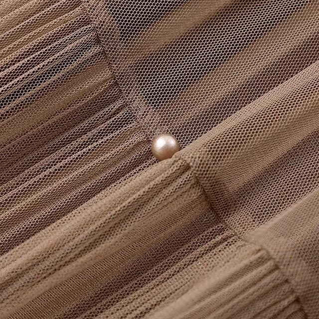 Mesh beaded skirt for women with pleated skirts for high waist mid-length A-line spring and summer two sides of spliced ​​long skirt