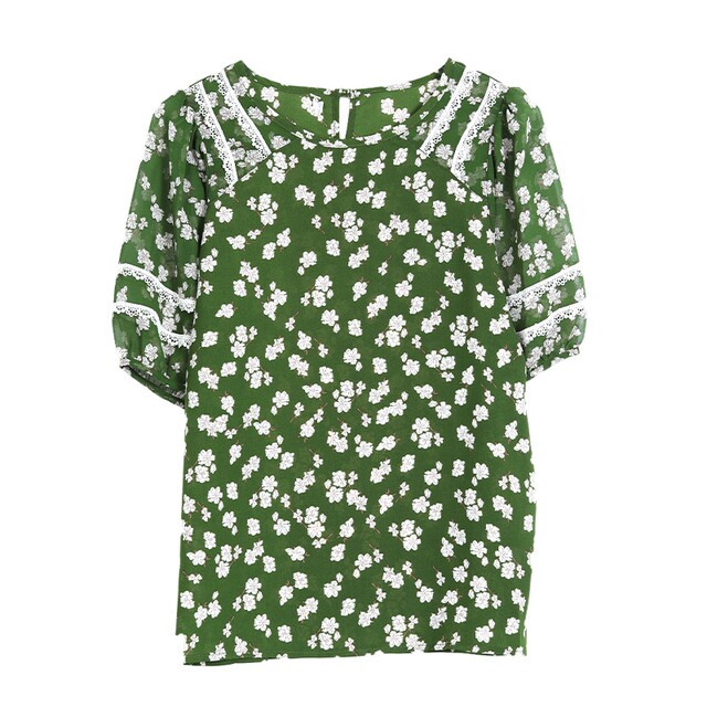 2025 summer new large-size floral chiffon short-sleeved shirt elegant and slim commuting party workplace mothers wear