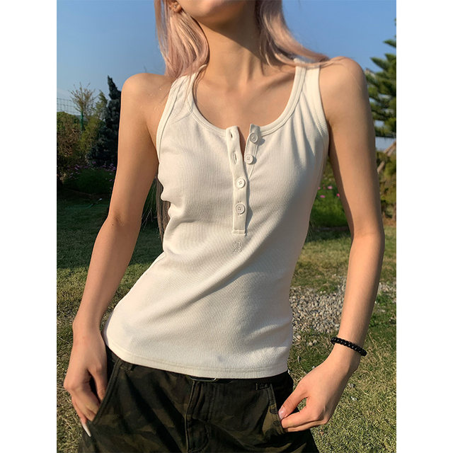 NECOYEP 2025 American pure and delicate style single-breasted base vest female hot girl slim sleeveless base top
