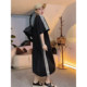 Extra large size 300Jin [Jin equals 0.5 kg] Fashionable casual loose dress for women in summer lazy style V-neck short-sleeved T-shirt mid-length skirt trendy