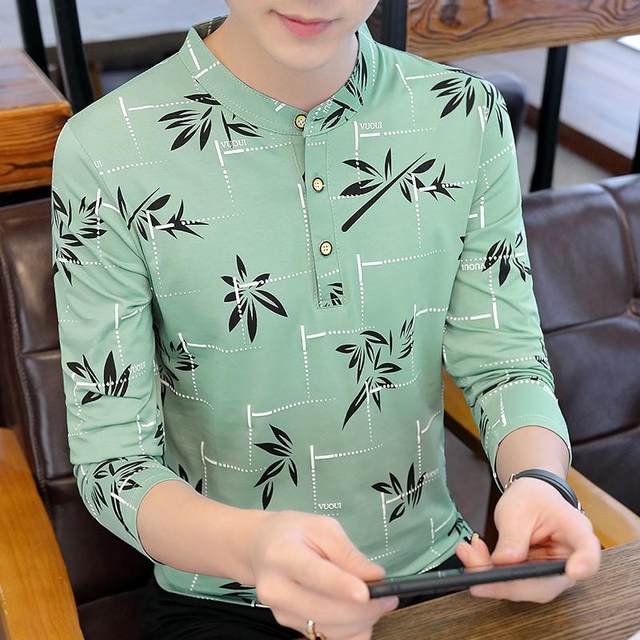 Hong Kong Shibo Spring and Autumn Men's Pure Cotton Polo Shirt Thin Trendy Handsome Men's Stand Collar Long Sleeve T-Shirt Bottoming Shirt