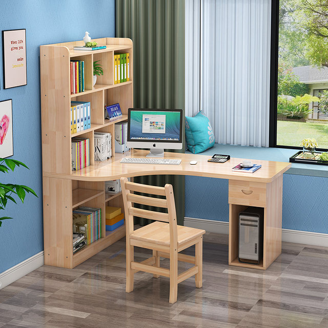Solid oak desk bookshelf integrated corner computer desk home writing desk bookcase combination bedroom student study table