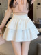 Pink puff cake short skirt Female summer high waist thin A -line ruffled umbrella skirt small pleated skirt