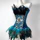 TDH original handmade blue and green peacock gothic dark strap drawstring feather bra affordable corset tube top