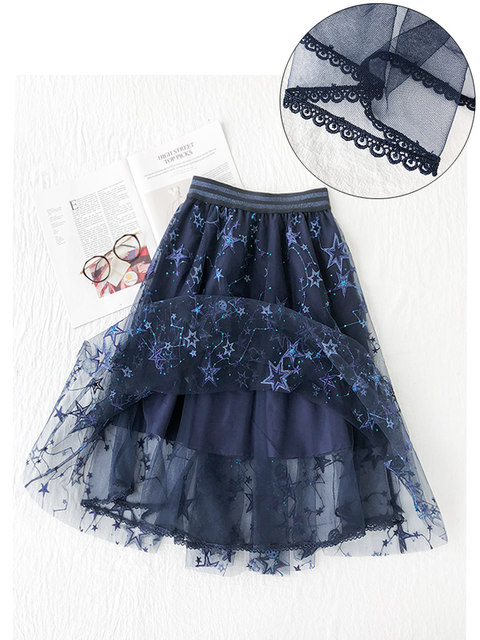 2024 spring new heavy industry mid-skirt gauze skirt mesh skirt skirt women half-body A-line gauze skirt women high waist look slim