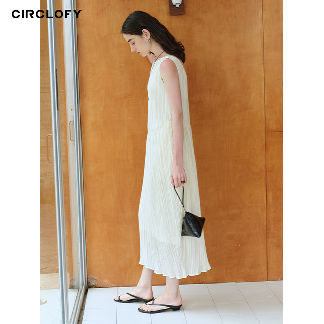 CIRCLOFY design sense one-length collar simple and fashionable texture pleated casual sleeveless flower bud dress