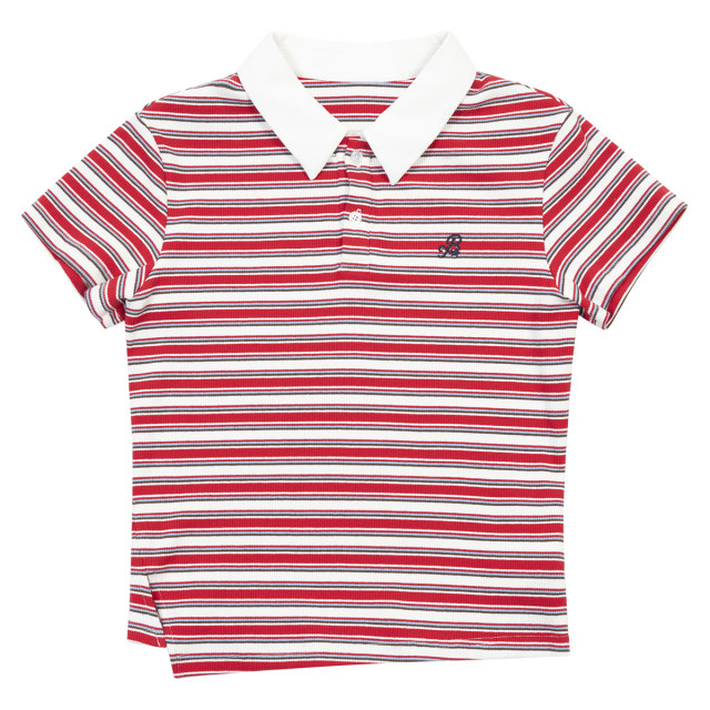 BEASTER color knitted striped short-sleeved polo shirt for women American style neck embroidery pattern body scrubbing