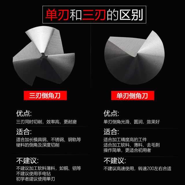 Chamfering knife Three-edged chamfering drill bit 90 degree single-edged counter-hole milling cutter deburring tapered inner chamfer 45 edge trimming