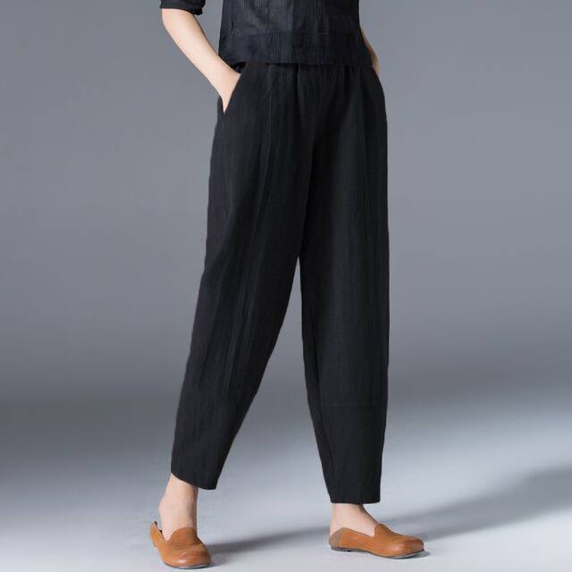 Cotton and linen wide leg pants for women summer 2024 loose large size white harem pants slim casual black nine-point lantern pants