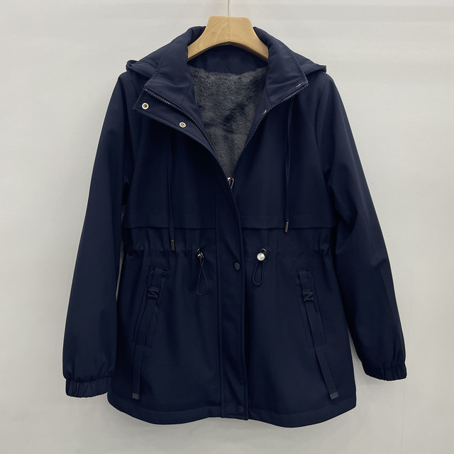 Velvet thickened pie overcoming casual windbreaker jacket 2025 winter middle-aged and elderly medium-length mother's cotton-padded jacket