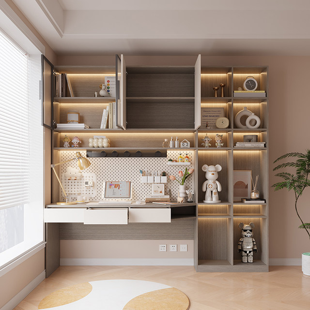 Desk and bookcase integrated wall study study computer desk with bookshelf bedroom student home office writing desk