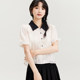 D.SIGN contrasting lapel printed shirt for women 2025 summer new puff sleeve loose age-reducing small shirt