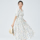 D.SIGN small temperament V-neck mid-length A-line dress for women's summer 2025 new puff sleeve short-sleeved print
