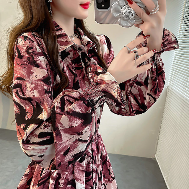 Ruffle printed flared sleeve top with light-produced French niche slim waist-hugging shirt unique beautiful shirt for women