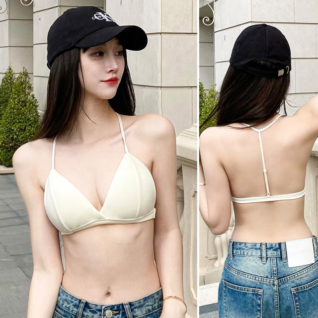 Adjustable neck top triangle cup underwear for women versatile base with chest pad black and white suspender vest inside