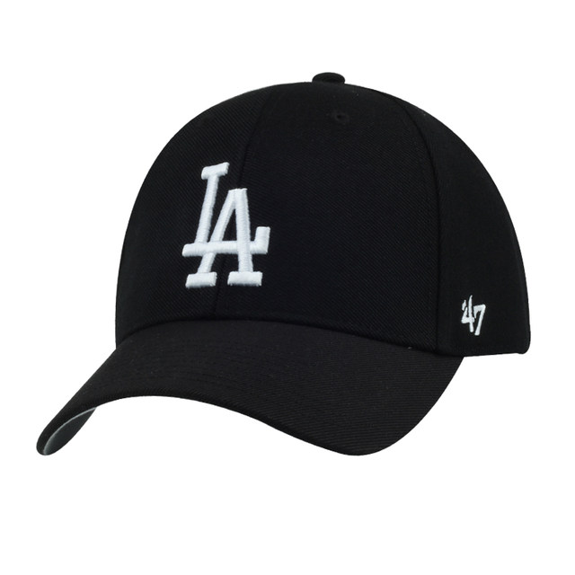 47 baseball cap for men and women, black hard top, classic LA sun protection visor, casual NY Yankees curved brim peaked hat