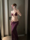 Royal Sister Goddess Purple Sexy Strap Split Skirt Bikini Three-piece Hot Spring Beach Resort Swimsuit Long Skirt