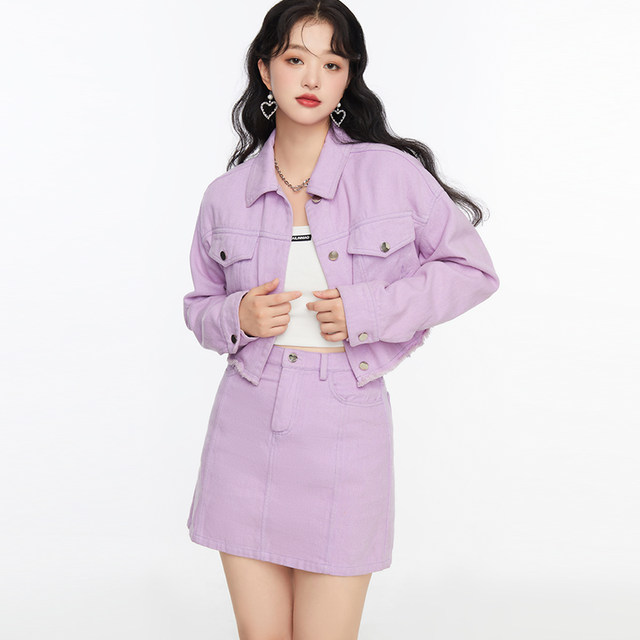 GW large size women's fashionable loose breasted denim jacket 2025 autumn new fat mm age-reducing slimming jacket top
