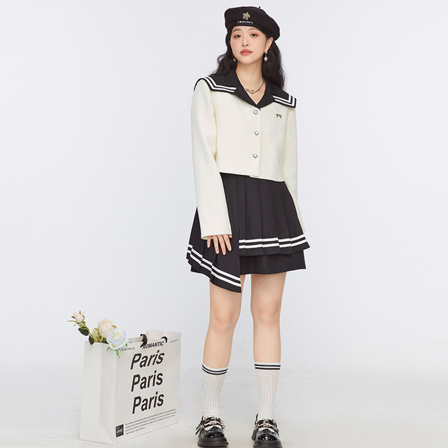 GW Large Size Women's College Navy Collar Jacket 2025 Autumn New Style Small Fat Girl Loose Age Reducing Jacket Top
