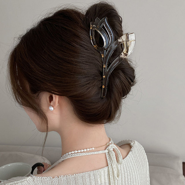 Tulip Flower Clip Women's High-end Temperament Hair Volume Clip Headdress Large Shark Clip High-end Exquisite Hair Clip