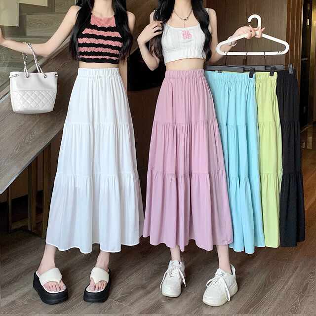 2024 spring and summer new pleated skirt for women with high waist versatile A-line skirt covering hips and making a slim fairy long skirt