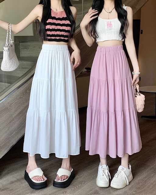 2024 spring and summer new pleated skirt for women with high waist versatile A-line skirt covering hips and making a slim fairy long skirt