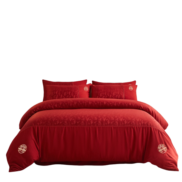High-end Chinese wedding four-piece set, big red bed sheet, quilt cover, newlywed quilt, wedding bedding, wedding room dowry