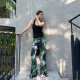 LEDIM WANG camouflage thin flared skirt and pants for women printed elastic casual drooping trousers elastic waist to show long legs