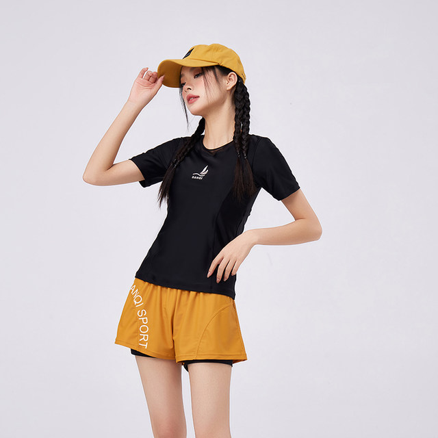 Sanqi split swimsuit women's hot spring 2023 new belly-covering and conservative short-sleeved boxer pants swimsuit swimsuit