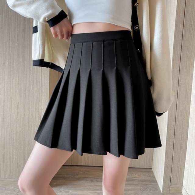 Pleated skirt female A -shaped skirt new black loose waist, large size high waist, high waist, thin small short skirt jk