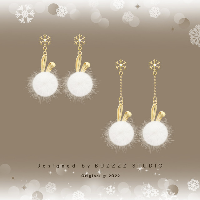 Original design Christmas bunny ears New Year hair ball earrings suitable for New Year earrings without piercing gentle ear stud earrings for women