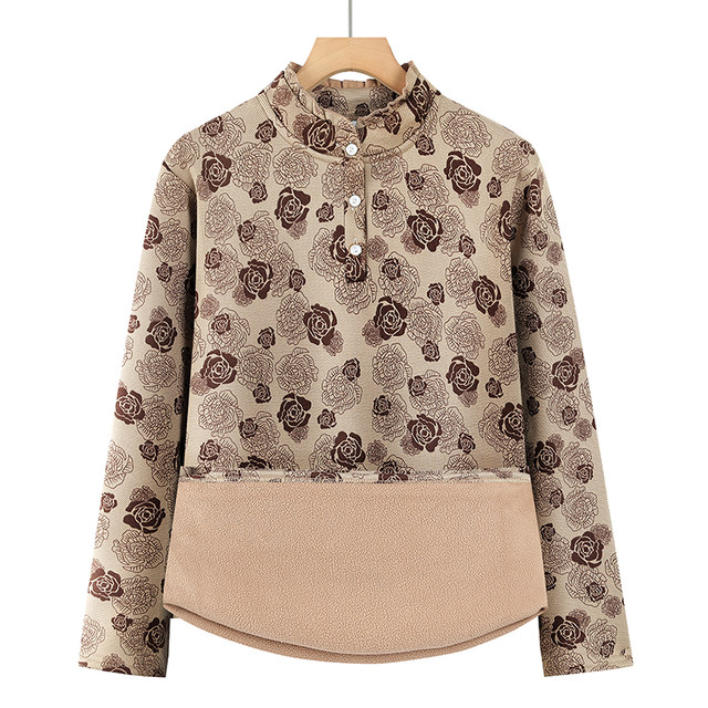 Middle -aged mother plus velvet thickened bottom shirt 2025 winter middle -aged and elderly women's warm underwear foreign shirt top