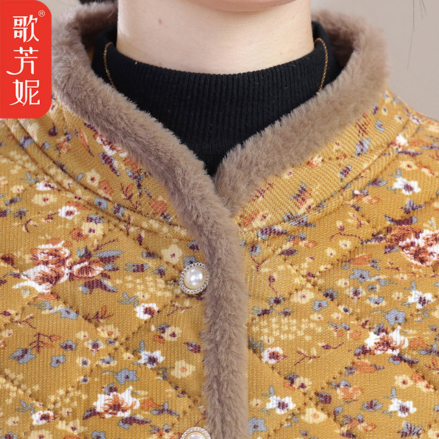 
Middle-aged and elderly women's clothing, velvet and thickened cotton-padded jackets, female mothers' floral cotton-padded jackets, winter clothes, new style, warm and warm cotton clothes