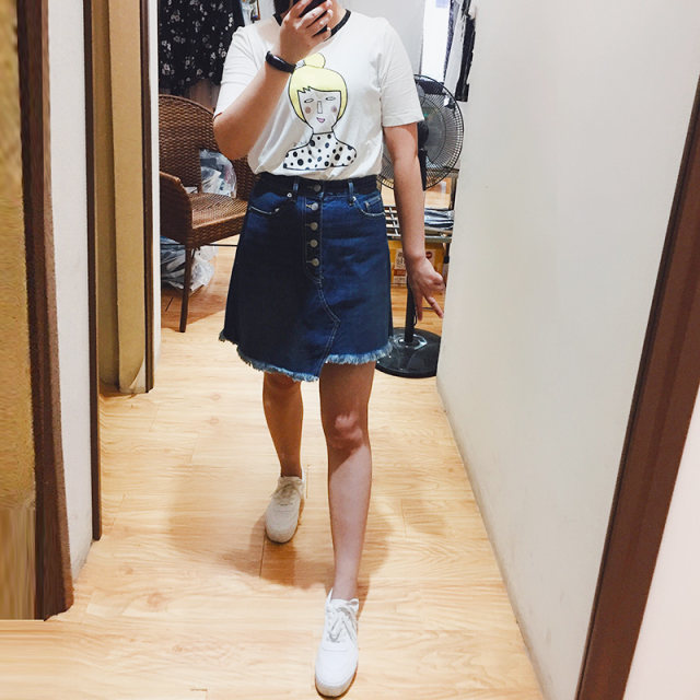 Great value for foreign trade A-line denim skirt irregular medium short skirt Japanese breasted old summer women's skirt versatile and slim