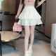 Korean large-size college style sweet girl fat mm high waist skirt summer ruffled pleated a-line short skirt ins
