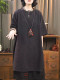 Chinese style retro embroidery stand -up collar cotton linen shirt female middle -style large -size striped linen line buckle medium long small shirt top
