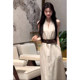 Black high-end V-neck halter neck dress for women early autumn outfit 2025 new temperament waist-hugging A-line long skirt