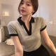 Large size 300jin [Jin is equal to 0.5 kg] V -neck short -sleeved T -shirt female ins in summer slimming, thin and covered short polo collar bottom shirt
