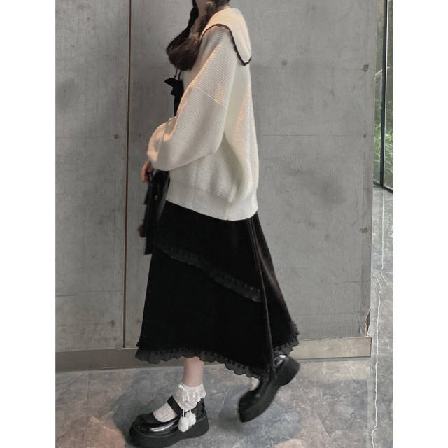 Spring and autumn and winter fat MM2-300jin [Jin is equal to 0.5 kg] Japanese half-body skirt female large size loose high waist sweet overlays, knee drooping A-line umbrella skirt
