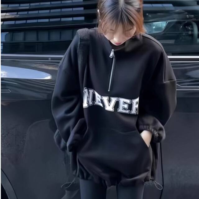 Large -size American semi -zipper letter printing long -sleeved sweater in autumn and winter fat mm300jin [Jin is equal to 0.5 kg] plus velvet thick top girl

