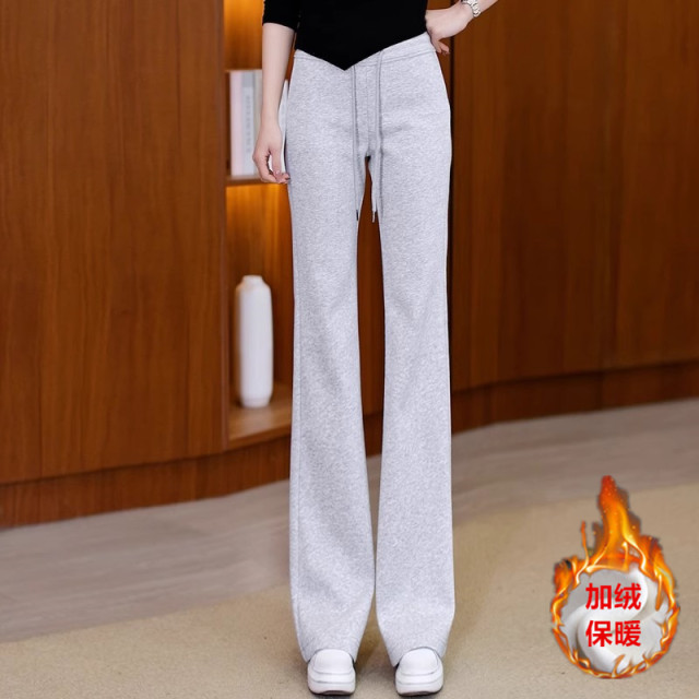 Fleece thickened dark grey casual trousers for women in autumn and winter new wide-leg drooping bell-bottom pants versatile small trousers