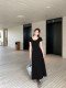 alex stevens solid color slim short-sleeved dress women's holiday long dress summer drape mid-length dress