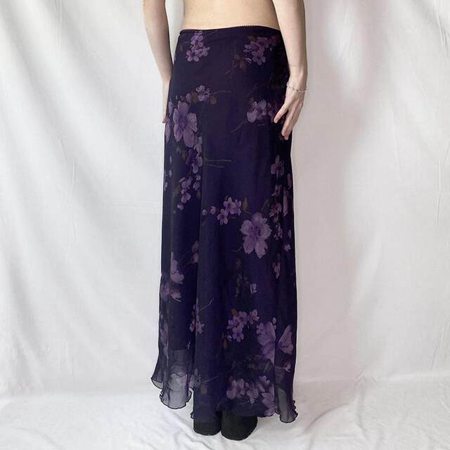 WEEKEEP niche retro style purple plant flower print mesh skirt loose straight slim long skirt