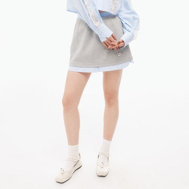 Lefame Lafitem 2025 summer new fashion striped splicing small short skirt versatile skirt women