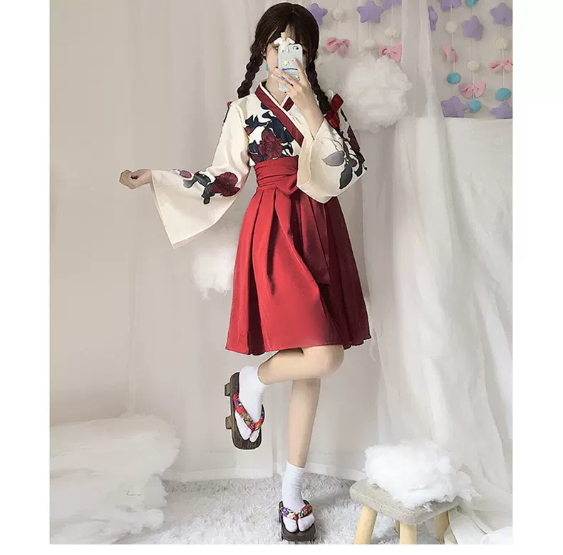 现货中国风汉元素日常和风和服改良虞美人女印花长裙cosply