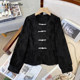 La Chapelle Spring New New Chinese Style Beaded Band Button Loose Jacquard Shirt Top for Women
