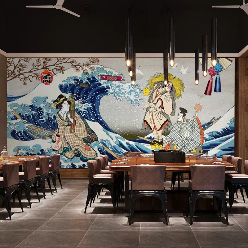 日式墙纸壁纸般若浮世绘背景墙面装饰餐厅饭店和风樱花猫